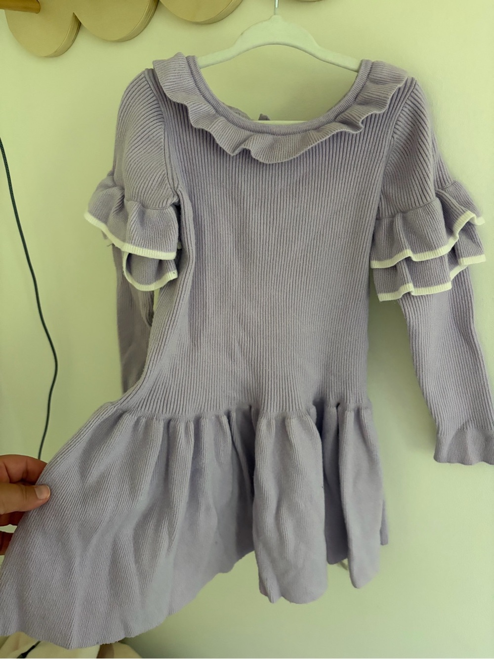 Janie and Jack Lavender Ruffle Knit Dress with Cream Trim